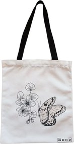Sacosa de Panza pentru Cumparaturi, Geanta Tote, model Minimalist Butterfly, Cu fermoar, 38x34.5 cm, Alba, BEKZ®