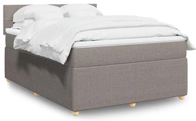 vidaXL Pat box spring cu saltea, gri taupe, 140x200 cm, textil