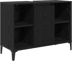 vidaXL Dulap de chiuvetă cu raft cu ușă Stejar Negru 80 x 33 x 60 cm