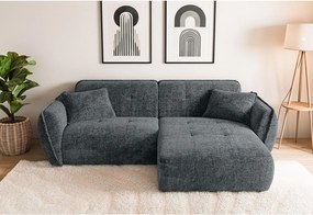 Colțar gri închis cu tapițerie din chenille (cu colț pe partea dreaptă/cu șezlong) Nelia – Ropez