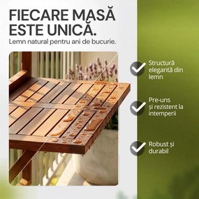 Masă suspendată pentru balcon HANS, 65x45x87cm, maro Casaria