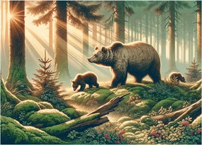 Tablou pe sticlă - Urși în pădure (70x50 cm)