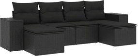 vidaXL Set mobilier de grădină cu perne, 6 piese, negru, poliratan