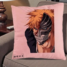 Perna Personalizata Bleach Ichigo Masca Hollow, 40x40 cm, Roz, Husa Detasabila, Perna Inclusa, BEKZ®