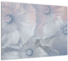 Tablou pe sticlă - Flori albastre pe perete (70x50 cm)
