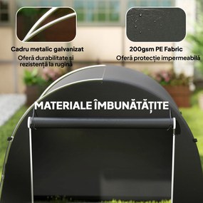 Outsunny Cort de Depozitare de 2.45 x 1.2 m, Impermeabil pentru Biciclete cu Ușă cu Fermoar și Cadru din Oțel Zincat, Gri Închis | Aosom Romania