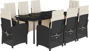 vidaXL Set mobilier de grădină cu perne, 9 piese, negru, poliratan