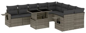 3268130 vidaXL Set mobilier de grădină cu perne, 10 piese, gri, poliratan