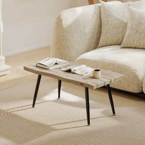 HOMCOM Măsuță de Cafea cu Blat Gros, Picioare Reglabile, Design Nordic cu Picioare din Oțel, 100x50x45 cm, Stejar | Aosom Romania