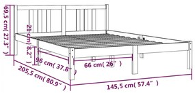 Cadru de pat, gri, 140x200 cm, lemn masiv de pin Gri, 140 x 200 cm