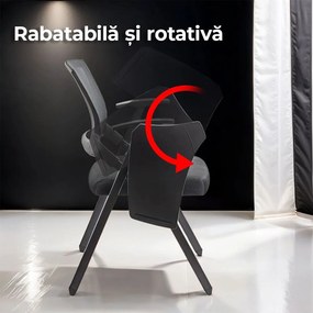 Scaun conferință gri HRC 603 pliabil cu măsuță rabatabilă și mesh