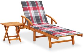 vidaXL Șezlong de grădină cu masă și pernă, lemn masiv de acacia