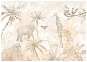Fototapet - Safari tropical - animale sălbatice în nuanțe de bej pe fundal alb