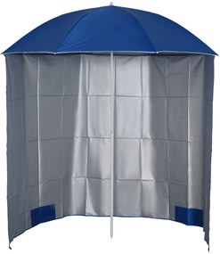 Outsunny Umbrelă de Plajă cu Perdea Laterală, Săculeți pentru Nisip și Țăruși, Ø220x220 cm, Albastru | Aosom Romania