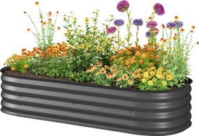 Outsunny Jardinieră înălțată pătrat pat de grădină din oțel modulabil legume, plante, flori, dim. 150 x 62 x 30 cm gri | Aosom Romania