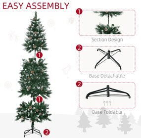 HOMCOM Brad de Craciun cu 6 picioare cu zapada artificiala cu 508 ramuri realiste, con de pin, pentru decorare interioara, verde alb | Aosom Romania