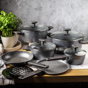 Set oale și tigăi cu capace, strat antiaderent, Klausberg KB7832 – 12 piese, 16–28 cm, compatibil inducție, gri