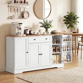 HOMCOM Bufet de bucătărie cu sertar rafturi pe uși rafturi reglabile bar pentru cafea 138x40x83,5 cm Alb | Aosom Romania