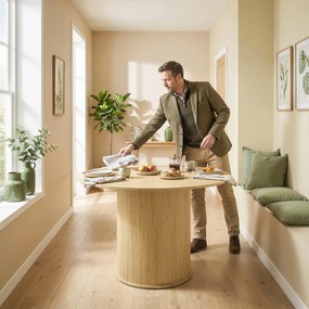 HOMCOM Masă de dining rotundă pentru 5 persoane, Ø 120 x 76 cm, masă de bucătărie cu bază cilindrică canelată, lemn natural | Aosom Romania