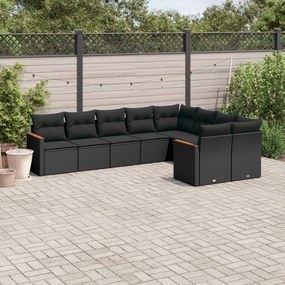 vidaXL Set mobilier de grădină cu perne, 9 piese, negru, poliratan