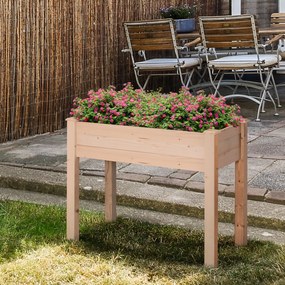Outsunny Jardinieră ridicată din lemn, Pat de grădină pe picioare ridicat, Orificii de drenaj, Material nețesut, 86x46x76 lemn natural | Aosom Romania