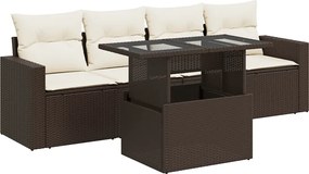 vidaXL Set canapele de grădină cu perne, 5 piese, maro, poliratan