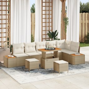 vidaXL Set de canapele pentru grădină cu pernă 9 pcs Bej Rattan poli