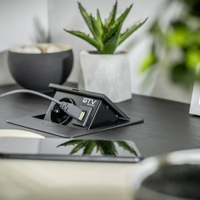 Priză încorporabilă în blat Avaro GTV, 1 priză Schuko, 2 x USB A, alb L:135 mm; l:135 mm, Aluminiu/Plastic, Alb