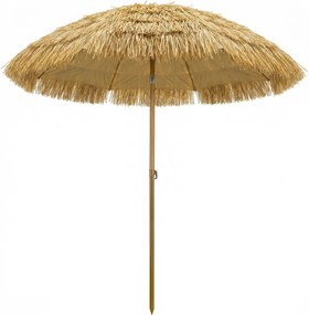 Outsunny Umbrelă de plajă cu franjuri din paie Ø178 cm cu înclinare înălțime reglabilă UV50+ husă de transport Maro Deschis | Aosom Romania