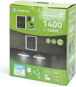 Aigostar - Lustră solară LED, 2x LED, 70W, 12V, 12000 mAh, 6500K, Ø 23,5 cm + telecomandă