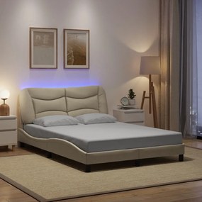 3213695 vidaXL Cadru de pat cu lumini LED, crem, 120x200 cm, textil