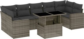 vidaXL Set canapele de grădină cu perne, 8 piese, gri, poliratan