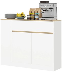 HOMCOM Bufet, mare compartiment de dulap, 3 rafturi, sertar, 105 x 30 x 81,5 cm, Alb/lemn | Aosom Romania