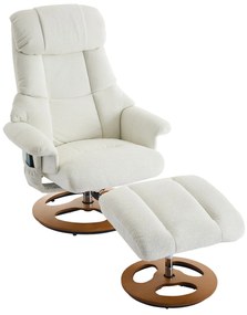 Fotoliu confortabil de relaxare cu funcție de masaj și încălzire, rotativ la 360°, spătar reglabil și taburet, material chenille, 81x83,5x111 cm, Alb