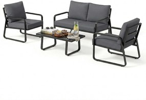 Outsunny Set mobilier de grădină 4 piese cu perne detașabile foarte groase 10 cm masă de cafea din sticlă securizată Negru | Aosom Romania