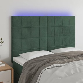 3122475 vidaXL Tăblie de pat cu LED, verde închis, 144x5x118/128 cm, catifea