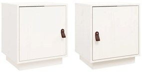 818278 vidaXL Noptiere, 2 buc., alb, 40x34x45 cm, lemn masiv de pin