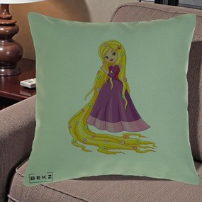Perna Personalizata Rapunzel Par Lung Floral, 40x40 cm, Verde, Husa Detasabila, Perna Inclusa, BEKZ®