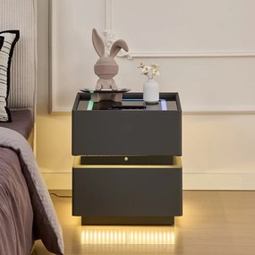 ELÉVIA — Noptieră inteligentă cu încărcare Wireless, Bluetooth Stereo, iluminare RGB, USB + Type-C și senzor de mișcare, Gri