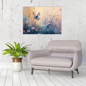 Tablou pe sticlă - Pajiște cu Fluture II (70x50 cm)
