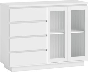 HOMCOM Bufet din Lemn cu 4 Sertare și Dulap cu Uși de Sticlă și Rafturi Reglabile, 120x40x91 cm, Alb | Aosom Romania