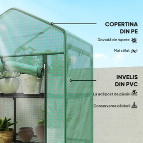 Outsunny Seră de grădină balcon etajere seră 5 niveluri 0,69 x 0,49 x 1,93 m oțel folie rulabilă PE verde | Aosom Romania