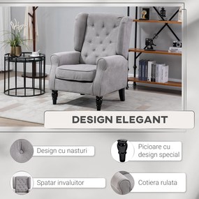 HOMCOM Fotoliu Chesterfield Gri, Confortabil, Comod și Spațiu Generos pentru Living, 74x86x102 cm | Aosom Romania