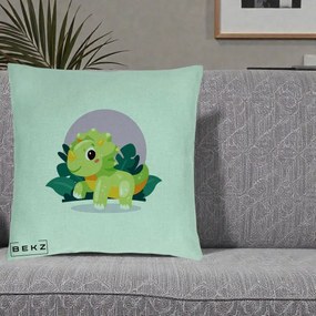 Perna Decorativa Triceratops Kawaii Verde, 40x40 cm, Verde Menta, Husa Detasabila, Perna Inclusa, BEKZ®