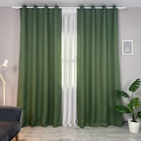 Set două Draperii (Blackout), din Stofă premium (Tip in), Gata lucrate (Inele galerie), Culoare Verde olive (Model texturat), Dimensiuni draperie 160x260 cm (x2), Brand Originalio