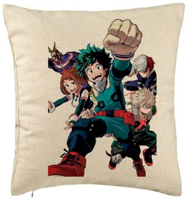 Perna Decorativa cu My Hero Academia Characters 2, 40x40 cm, Bej, Husa Detasabila, Burduf