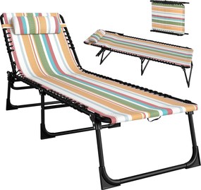 Outsunny Șezlong, Șezlong de grădină pliabil, Șezlong pliabil, Spătar în 4 trepte, Oțel, Material plasă, 189 x 58 x 30 cm, Multicolor | Aosom Romania