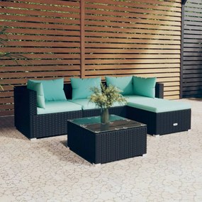 3101649 vidaXL Set mobilier de grădină cu perne, 5 piese, negru, poliratan