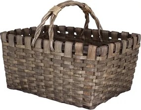 Coș de picnic din lemn gri, împletit manual, cu mânere, 27 × 37.5 × 27 cm, „Kerstin"