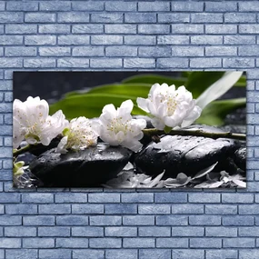 Tablou pe panza canvas Pietre florale flori alb negru